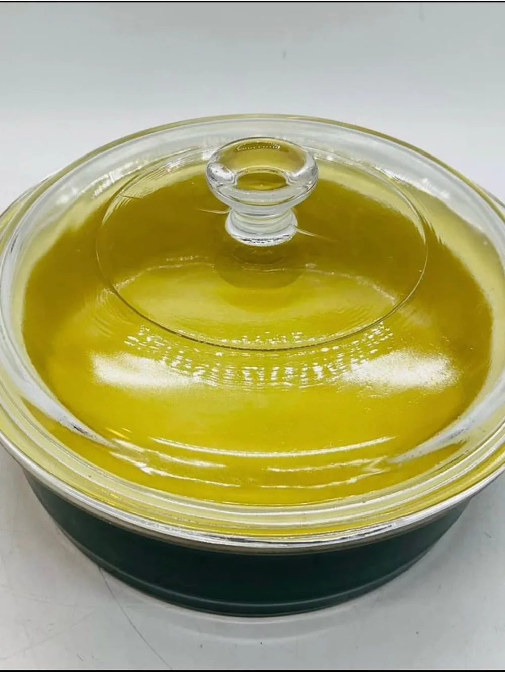 VTG HALL Stoneware Casserole Dish With Glass Lid,Dark Green Outside, Yellow insi